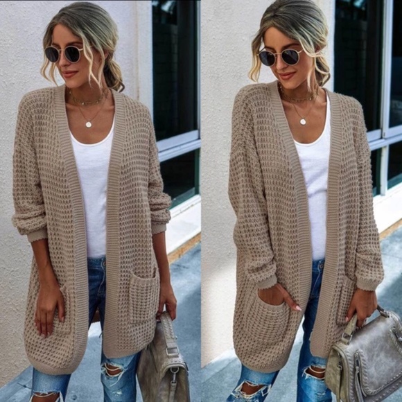Sweaters - Cozy chunky knit open front fall cardigan - LATTE